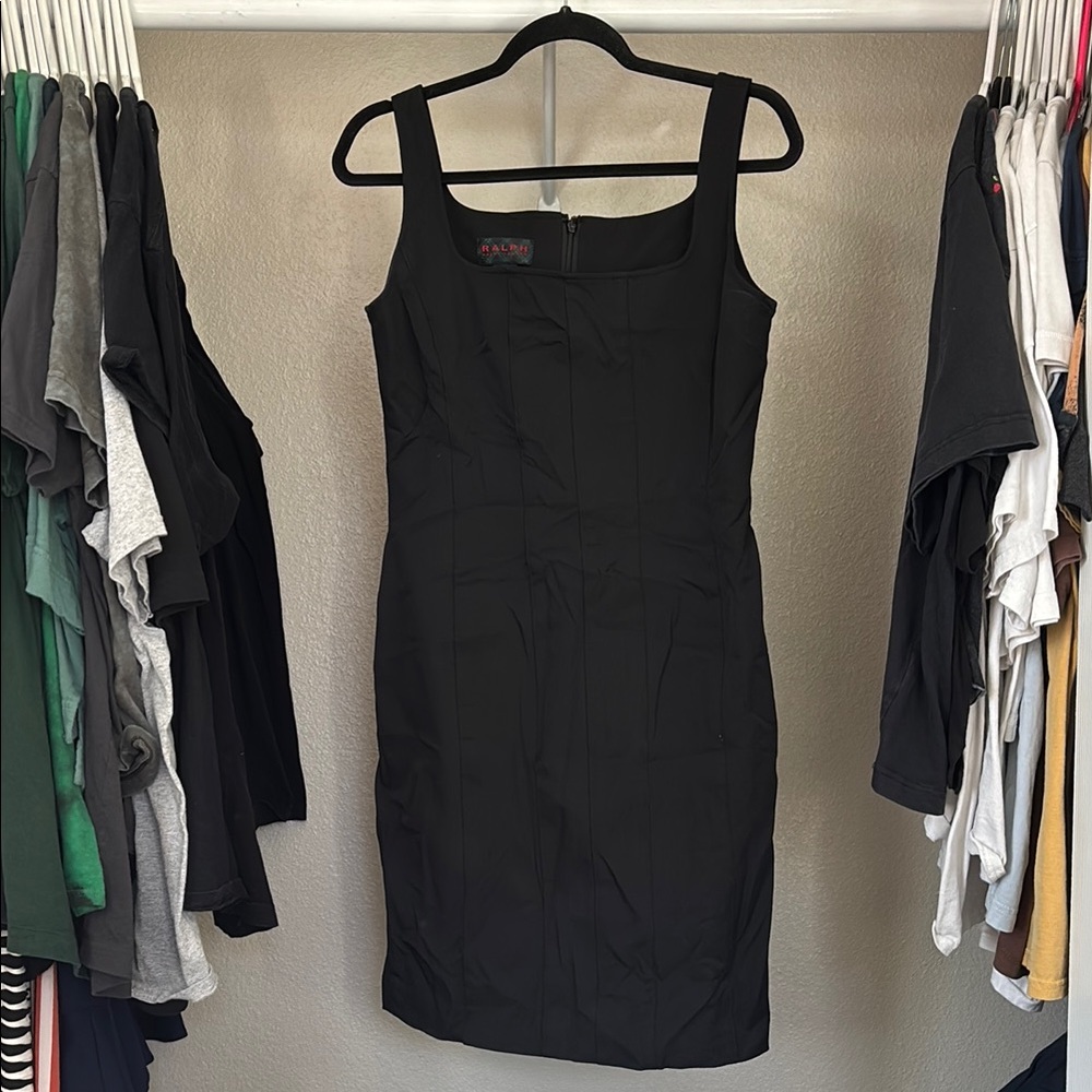 VINTAGE 90s Bodycon Corset Cut Black Mini Ralph Lauren Cocktail Dress
